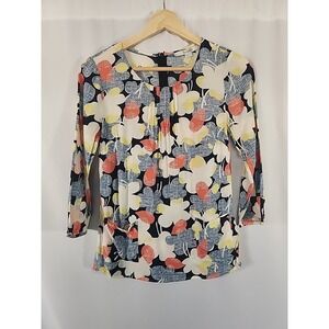 Boden Floral Print Pleated Front Tunic Top Patch Pockets Boho Flowy Womens 2